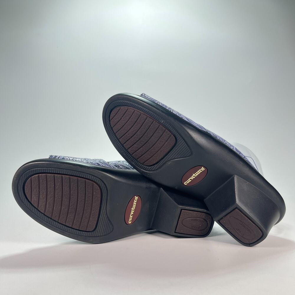Curvetures Blue Black Leather Comfort Casual Slip On Wedge Sandals Women's Sz 8 - Picture 8 of 10